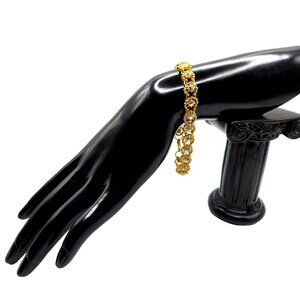 Vintage Gold Tone Rhinestone Bracelet Victorian Style Clear Crystal Link